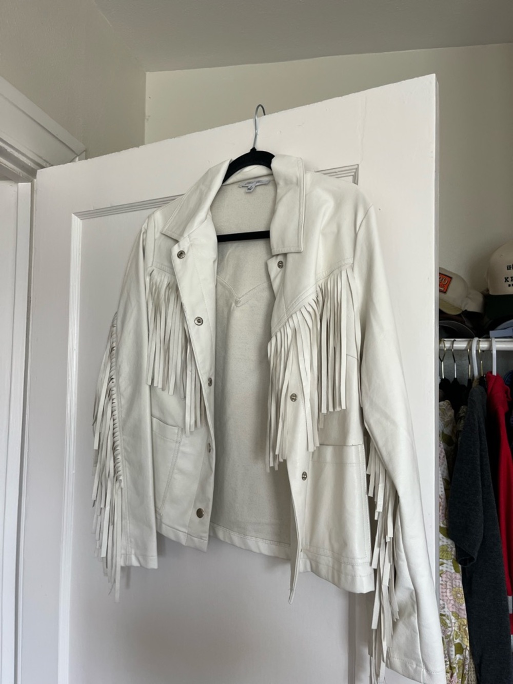Fringe Leather Jacket - White